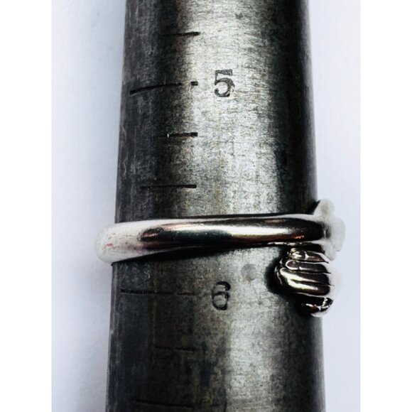 Estate Sterling Silver 925 Hug Ring Size 5.5 Embrace Hands Adjustable Band - Picture 8 of 10